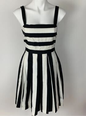 Loft Women's Sundress Black White Fit Flare Dress Skater Linen sz / 4 XS